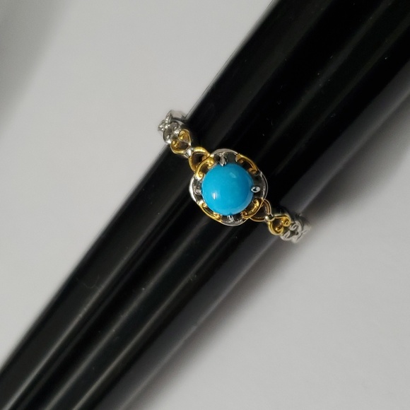 Sterling Silver 925 Sleeping Beauty Turquoise Gold Ring - Picture 7 of 9